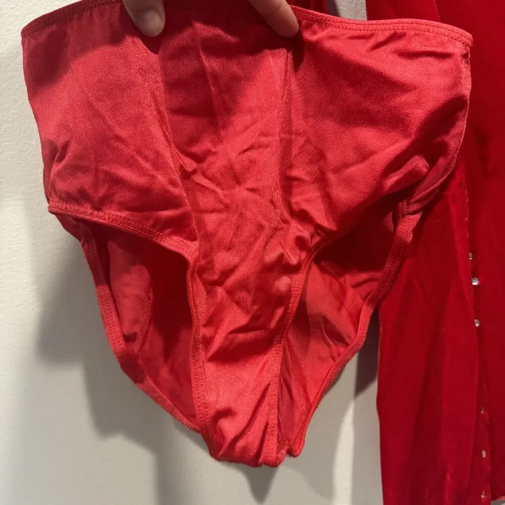 Art Stone Red Velvet Dance Costume Rhinestone Tuxedo Jacket Long Sleeve Child LC